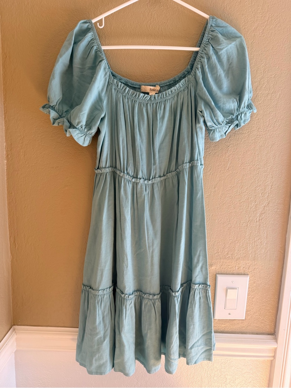 Rewind Light Blue womens Puff Sleeve Tiered Dress